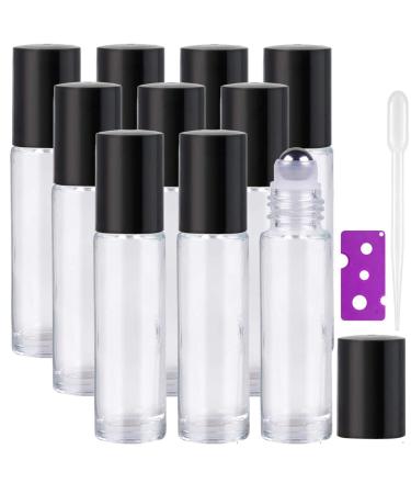 YALBDOPO Roller bottles for essential oils - 10 ml refillable transparent glass bottles with a black lid 12 labels pipette and opener included - perfect for fragrance