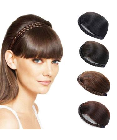 NALIYOUHU Braid Headband Synthetic Hair Fringe Headband With Braid Hairpiec Instant Hair Bangs (Black)