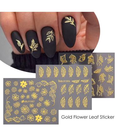 3D Metallic Gold Nail Stickers for Acrylic Nails - Self Adhesive Decals with Flowers, Leaves, and Lines - 12 Styles - Nail Art Supplies for Women, Girls, Kids - Buy Online on GoSupps.com