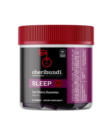 Cheribundi Tart Cherry Gummies Sleep | Performance for Maximum Recovery with 25 Tart Cherries | Powerful Antioxidant Support Non-GMO Gluten-Free Vegan | 20 Calories per Serving | 60 Count Sleep 60 Count (Pack of 1)