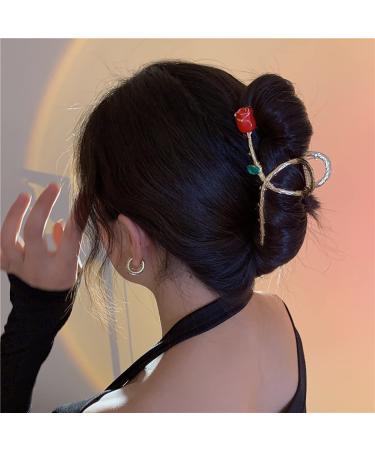 Red Rose Flower Hair Claw Clip - Non-Slip Large Metal Barrette for Thick Hair - Women's/Girls' Fashion Accessory - Buy Online on GoSupps.com
