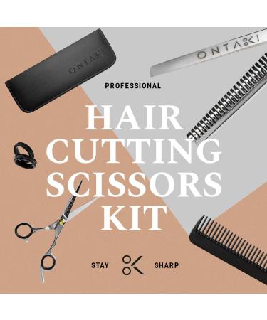 ONTAKI Professional Hair Cutting Scissors Thinning Shears Kit - Japanese Steel Hair Shears Set for Men & Women - Includes Comb & Pouch - Razor Edge Barber Scissors - Silver - Buy Online on GoSupps.com