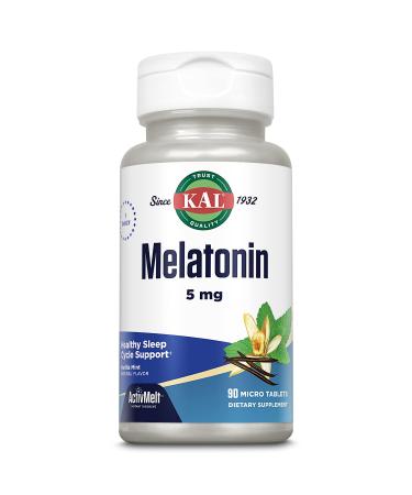 KAL Melatonin 5mg Sleep Aid Melatonin Supplement Supports Calming Relaxation and a Healthy Sleep Cycle Fast Dissolving ActivMelts Natural Vanilla Mint Flavor Vegetarian 90 Serv 90 Micro Tablets Vanilla Mint 90 Count (