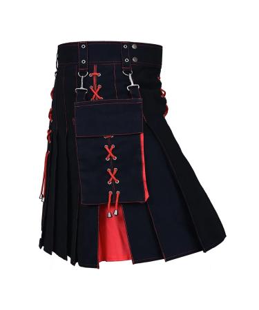 Scottish kilt red goth skirts with contrast pockets slim fit Schottrock skater vintage highland fold skirt men simple and stylish vintage z09111-red 5xl