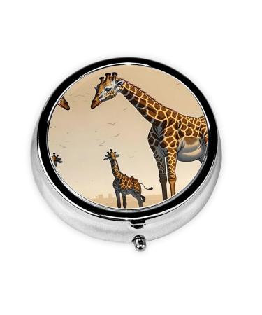 Mother and Child Girafferound Pill Box 3 Compartment Round Pill Box Organizer # Portable Travel Pill Box for Traveling.