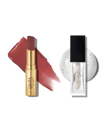 LAURA GELLER Clear Lip Oil Glass Half Full & Tinted Hydrating Lip Balm Terracotta Go Duo | Nourishing Lip Kit for Dry Lips Moisturizing Color and Shine
