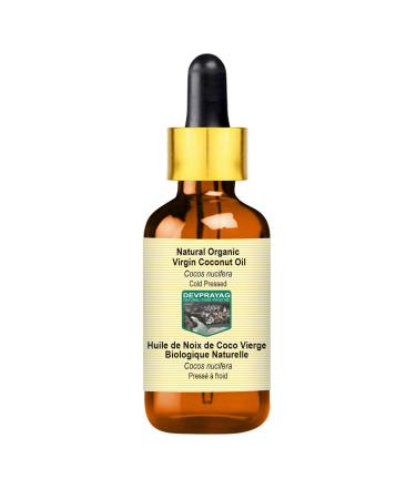 Devprayag Natural Organic Virgin Coconut Oil (Cocos nucifera) with Glass Dropper Natural Therapeutic Grade Cold Pressed 50ml (1.69 oz) 50ml (1.69 oz) with Glass Dropper
