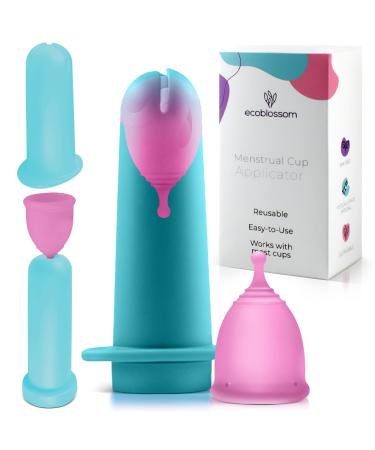 Ecoblossom Menstrual Cup Applicator Tool - Comfortable & Easy Insertion - Hygienic & Reusable - Compatible with Most Period Cups - Teal (Must be Used with Lubricant)