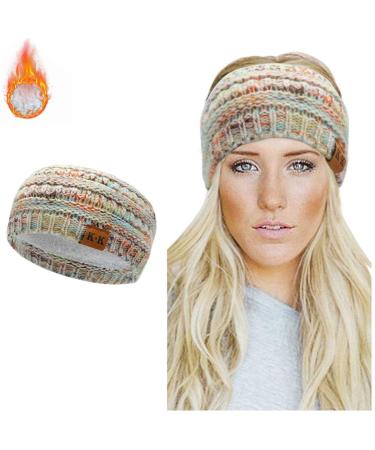 Winter Knitted Headband - Women Ear Warmer Chunky Crochet Braided Hair Band Wraps Turban Sports Yoga Hairband Fleece Lined Elastic Wide Headbands for Women UK (beige)