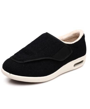 Diabetic Shoes for Men Warm Plush Fleece Foot Swelling Shoes Lightweight Comfy House Shoes Support for Elderly Men Swollen Feet Edema Plantar Fasciitis 9.5 Black