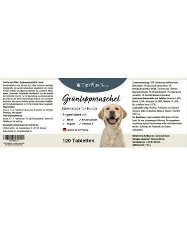 Animal Plus Joint Tablets for Dogs | Green Lipped Mussel MSM Glucosamine & More | 120 Pieces Made in Germany - Buy Online on GoSupps.com