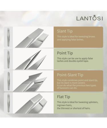 Lantosi Tweezers Set - Professional Stainless Steel Eyebrow and Lash Tweezers for Men and Women - Facial Hair, Ingrown Hair, Splinter Remover Tool Kit with Travel Case - Buy Online on GoSupps.com