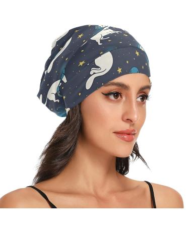 ZZAEO Cute Cat Astronauts Space Float Sleep Cap | Double Layer Satin Bonnet for Women - Buy Online on GoSupps.com