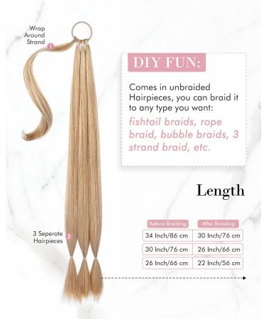 REECHO DIY Braid Golden Blonde Ponytail Extension - 30 Inch Synthetic Hairpiece for Women - Buy Online on GoSupps.com