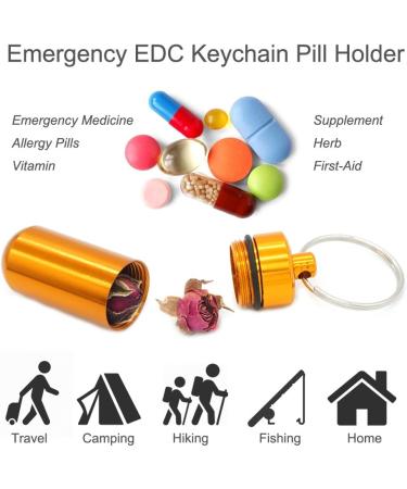 Portable Aluminum Keychain Pill Holder Case - Waterproof Travel Pill Fob for Aspirin Ibuprofen Vitamins | 3 PCS Gold EDC Key Ring - Buy Online on GoSupps.com