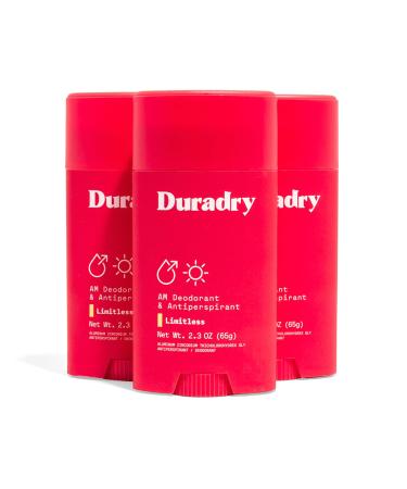 Duradry Antiperspirant Deodorant for Women and Men - Anti Sweat Maximum Strength Deodorant Excessive Sweat Protection for Armpits Naturally Neutralize Odor - Limitless 2.3 Oz (Pack of 3) 3 Ct - Limitless (Cool Citrus + Cedar)