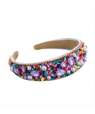 Women's Fashion Headbands personality Women's Crystal Headbands Rhinestone Decorative Headbands Women's Candy Color Headbands Girls Hairbands Party Girls Baroque Fashion Headband Accessories (purple)