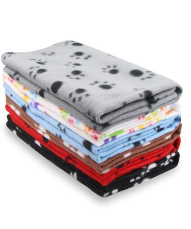 Eagmak Cute Dog Cat Fleece Blankets with Paw Prints for Kitten Puppy and Small Animals Pack of 6 (Black, Brown, Blue, Grey, red and White)