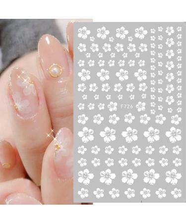 Spring Cherry Blossom Nail Art Stickers Decals - 8 Sheets 3D Self Adhesive Pegatinas, Gold White Flower Design for Manicure - Women Girls Kids - Buy Online on GoSupps.com