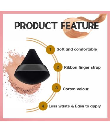 Premium Set of 2 Makeup Sponge Powder Puffs - Soft Triangle Design with Finger Strap for Quick & Easy Application - Black - Buy Online on GoSupps.com