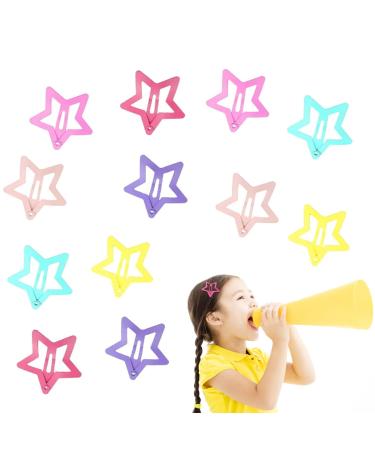 12Pcs Star Clips for Hair 6 Colors Non-slip Metal Snap Barrettes Snap Hair Clip Star Shape Cartoon Hair Barrettes Metal Hair Pin Toddlers Hair Clip for Baby Girl Kid Woman Hair Accessories