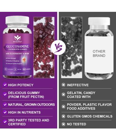 Glucosamine Chondroitin Gummies for Women & Men - 1500mg Glucosamine Chondroitin with MSM & Elderberry - Flexibility & Immune Support - 60 Gummies (2 Pack) - Buy Online on GoSupps.com