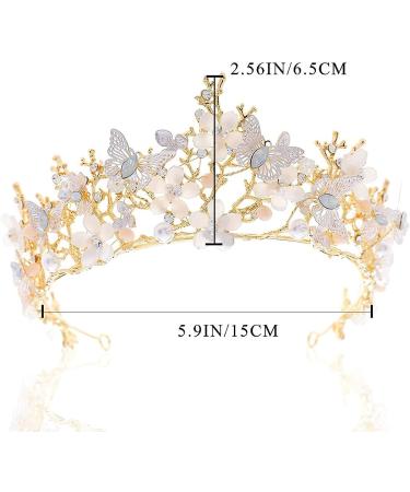 Gold Tiara Butterfly Rhinestone Crown for Wedding Bride - Crystal Queen Headpiece for Women and Girls - Buy Online on GoSupps.com