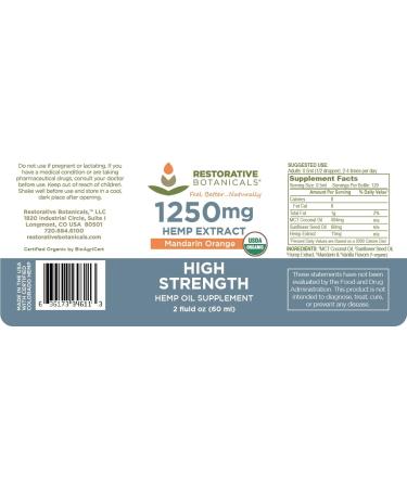 Restorative Botanicals High Strength Hemp Oil - 1250mg Mandarin Orange Flavor | Body & Mind Wellness | 2oz - 120 Servings - Buy Online on GoSupps.com