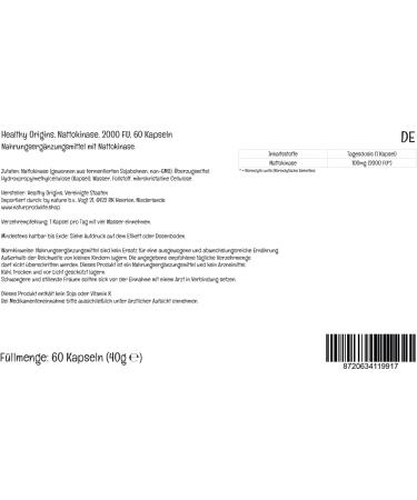 Healthy Origins Nattokinase 2000 FU 60 Vegan Capsules | Lab-Tested, Vegetarian, Soy-Free, Gluten-Free, Non-GMO - Buy Online on GoSupps.com