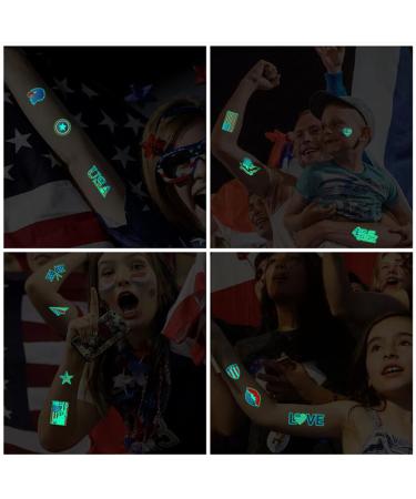 Independence Day Luminous Temporary Tattoos - 10 Sheets Glow in the Dark Stickers for July 4th Celebration - Men, Women, Kids Fake Body Art - Buy Online on GoSupps.com
