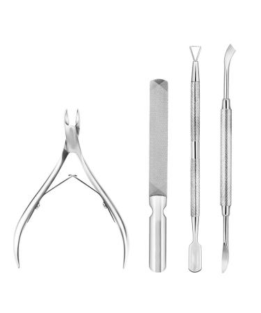 Manicure Tools Cuticle Remover 4 Pcs Kit Stainless Steel Cuticle Trimmer with Cuticle Pusher Cuticle Nipper Nail File