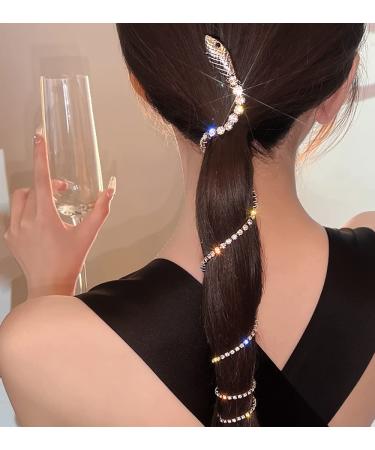 2Pcs Rhinestone Snake Hair Chains - Tassel Hair Clips with Sparkle Crystal Adornments | Silver Christmas Party Accessories for Girls - Buy Online on GoSupps.com