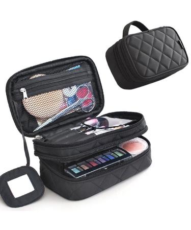 Mlmsy make-up bag brush bag ormanizer cosmetics handbag black professional portable double layer travel wash toilet article storage box (black)