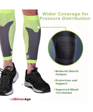 Buy SilverAge Calf Support Compression Sleeve for Men & Women | Relieve Shin Splints Varicose Veins Leg Pain | Stylish & Comfortable for Running Gym | Free 10Ml Oil - Buy Online on GoSupps.com