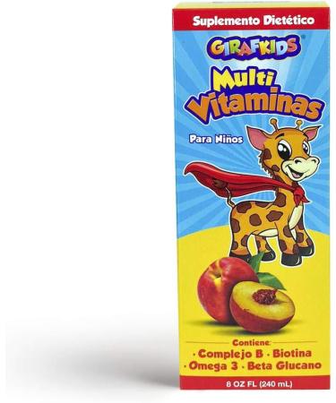 GirafKids 8oz Toddler Multivitamin Syrup - Omega 3, Beta Glucan, Quercetin & Vitamins - Peach Flavor - Buy Online on GoSupps.com