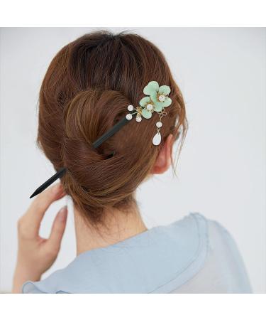 4 Pcs Retro Wooden Flower Hair Chopsticks Set - Japanese Chinese Hair Stick Vintage Hanfu Pins Headdress for Women - Buy Online on GoSupps.com
