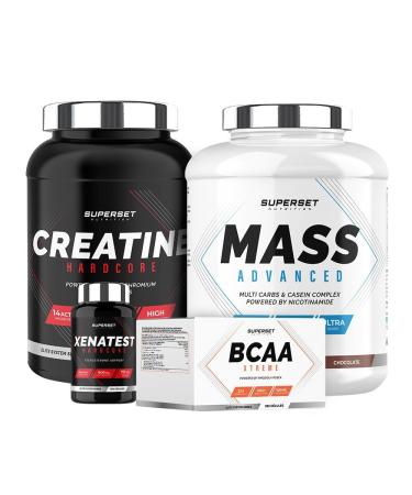 Superset Nutrition | Expert Mass Gain Program - Mass Advanced 2.5kg Chocolate - Creatine Hardcore - Bcaa Xtreme - Xenatest Hardcore