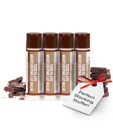 RaGaNaturals Natural Chocolate Lip Balm - Original Beeswax Shea Butter Jojoba Oil Vitamin E - All Day Hydration for Dry & Cracked Lips - Stocking Stuffers & Christmas Gift -Handmade in USA (4 Pack)