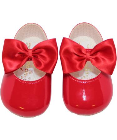 British-Made Baby Girls Red Pram Shoes with Bow Detail | Soft Sole | Size 3 UK Child - Buy Online on GoSupps.com