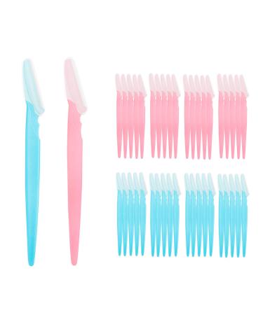 40 pieces of eyebrow razors facial razors women dermaplaning safe face hair remover portable eyebrow razor facial razor for women and men peeling - pink blue