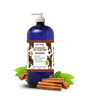 Organic Oil Pulling for Teeth and Gums | Natural Cinnamon Flavored Oral Rinse Mouthwash | Essential Oils for Bad Breath | Ayurvedic Oil Pulling for Whitening Teeth & Fresh Breath Family Size-32 FL Oz