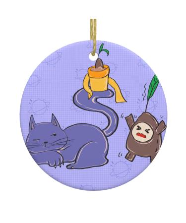 YYHHAOFA Sunflower Seeds and Cats Prints Christmas Ceramic Round Pendant Decoration - Festive Hanging Ornament for Stores and Homes -2.9 in