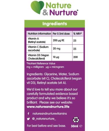 Nature & Nurture Baby & Child Vitamins - Gentle Liquid Vegan Drops for Babies, Toddlers & Children - Made in UK - 60 Doses - Buy Online on GoSupps.com