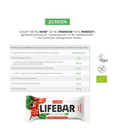 Lifefood Lifebar Energy Seal - Vegan Sports Bar Organic Gluten-Free Lactose-Free No Added Sugar - 15 Pack (Brazil Guarana) - Healthy Snack for Active Lifestyle - Buy Online on GoSupps.com