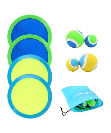 U&C Planet Beach Toys Outdoor Toys for Kids Ages 4-8, Toss and Catch Ball Set Paddle Ball and Catch Game Toys for Kids Adults Yard Lawn Indoor Family Games Green&Blue