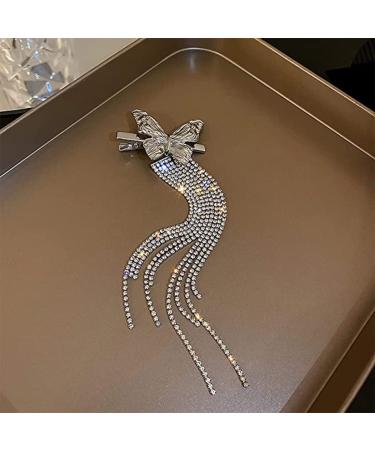 Hair clips butterfly diamond tassel hairpin fashion side bangs clip duckbill clip hair accessories for Women and Girls(Silver) - Buy Online on GoSupps.com