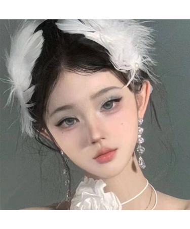 White Pearl Ostrich Hair Clip Feather Hair Clips for Women Ballet Style Pearl Swan Fly-Wing Hair Cosplay Show Dancing Party Halloween Costume Stage Performance (2PCS) - Buy Online on GoSupps.com