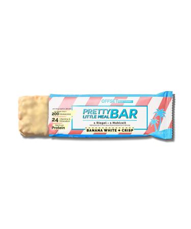 Pretty Little Meal Bar Banana White & Crisp from offset Nutrition delicious protein bar as a full meal 209 calories per serving with white chocolate and banana taste 6 pieces banana white + crisp