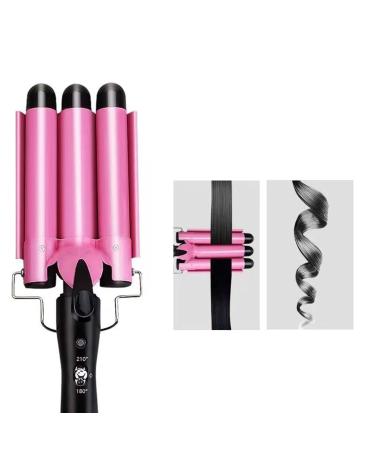 Crimper Hair Iron, Waver Curling Iron, 3 Barrel Curling Iron, Wavy Hair Curler, Crimp Iron, deep Waver Iron for Hair, Three Barrel Hair Waver, Waves Curling Iron, Hair Styling Tools (Pink)