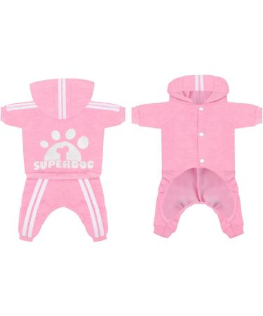 LONTEPET Small Pink Dog Hoodie 4 Legs Jumpsuit | Puppy Winter Coat & Sweatshirt for Small Dogs | Cotton Dog Apparel - Buy Online on GoSupps.com